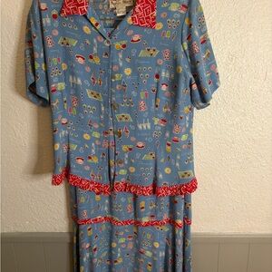 Vintage Nicole Marie Two-Piece Set – Small – Picnic Fruit Print – Made in USA